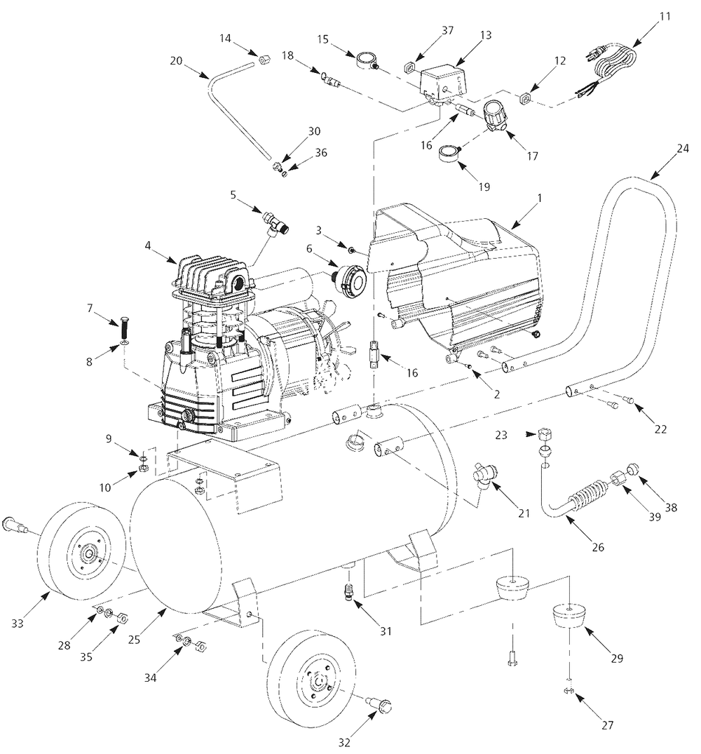 Air-Compressor Parts Diagram and Parts List for HL5516  Campbell Hausfeld Compressor